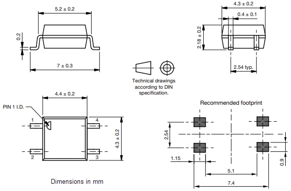 机械图纸 - Vishay Semiconductors VOR1003M4固态继电器